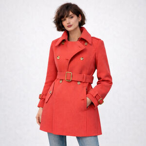 J Crew Stadium Cloth Womens Peacoat Sz 2 Coral Red Belted Rare Nello Gori Preppy